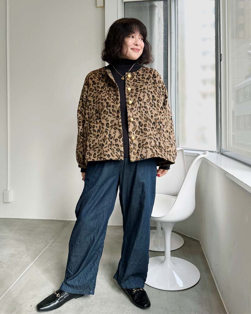 【otostyle】レオパード柄シャギーノーカラーブルゾン