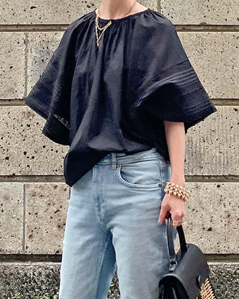 【Canaria Style】《即納》レース＆ピンタックドルマンブラウス（インナー付き）
