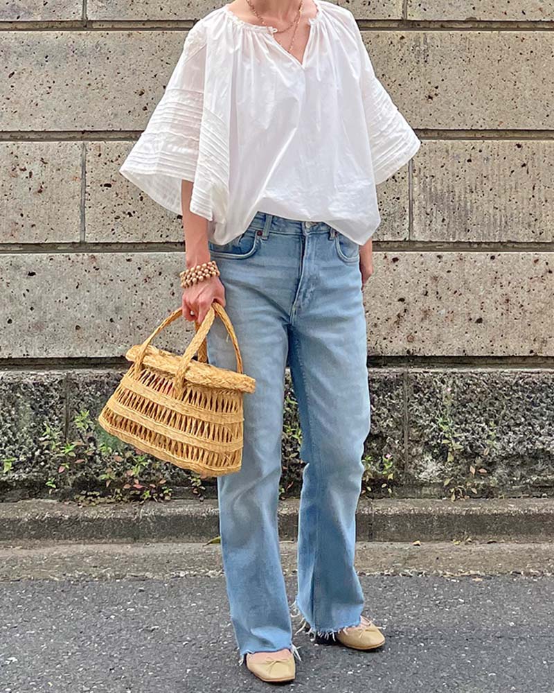 【Canaria Style】《即納》レース＆ピンタックドルマンブラウス（インナー付き）
