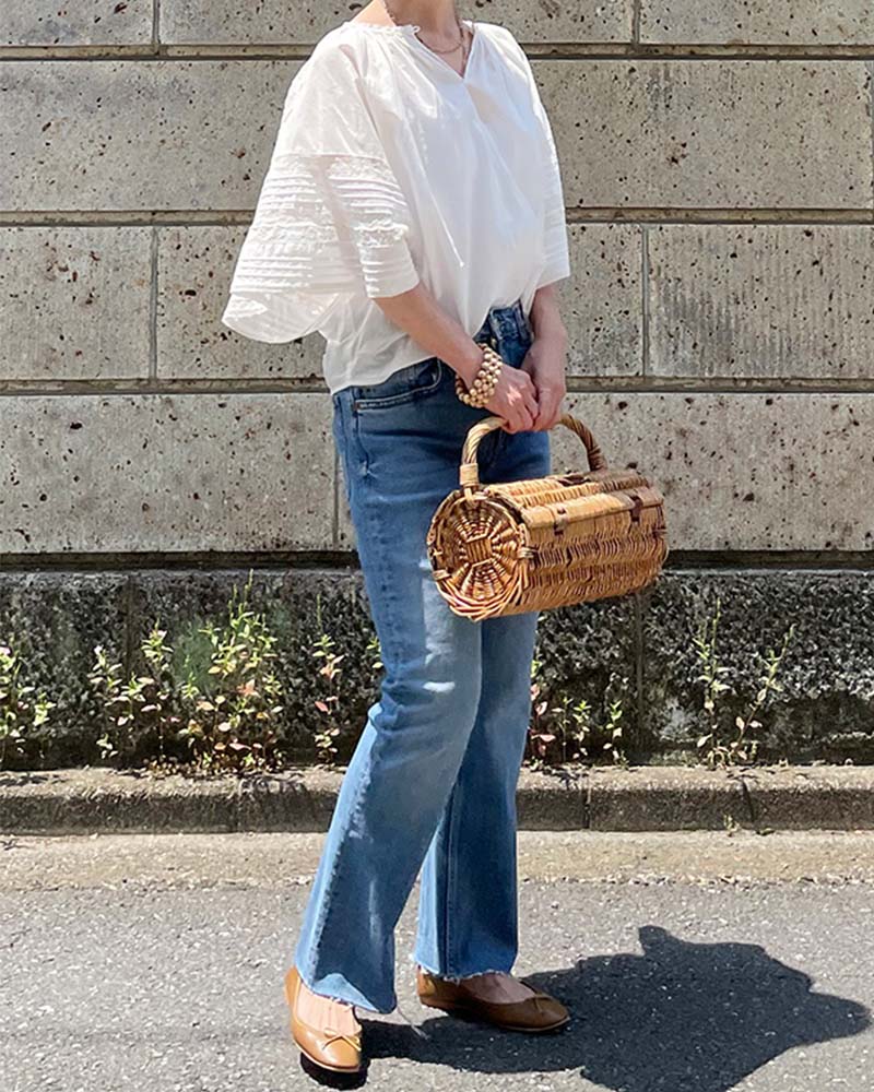 【Canaria Style】《即納》レース＆ピンタックドルマンブラウス（インナー付き）