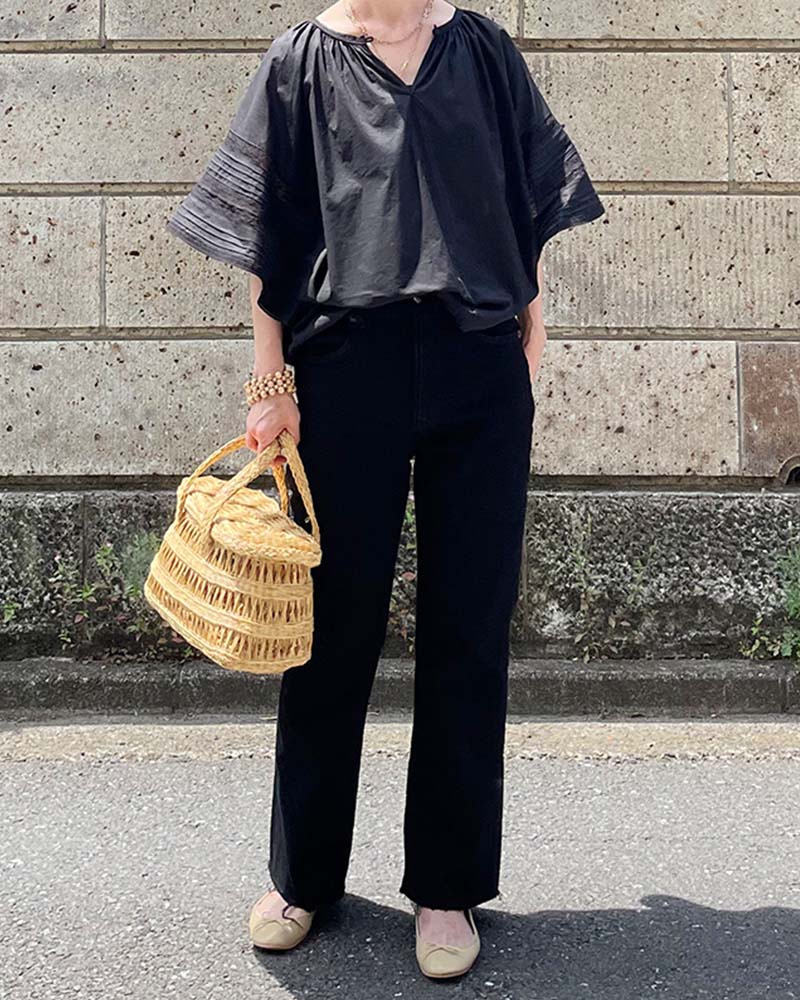 【Canaria Style】《即納》レース＆ピンタックドルマンブラウス（インナー付き）