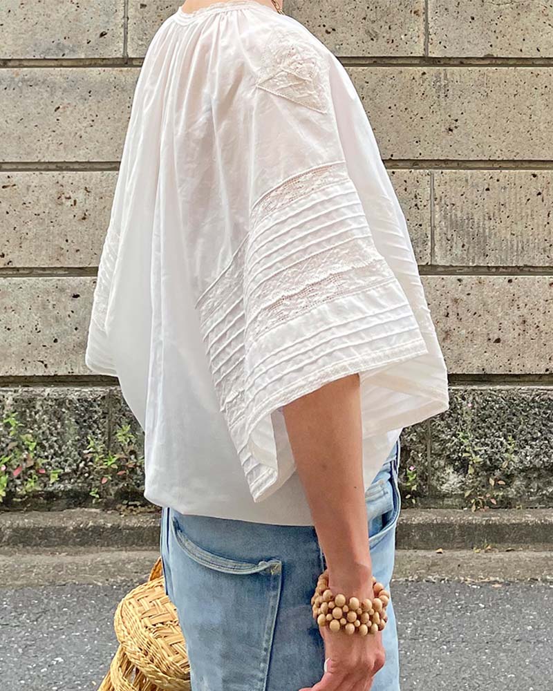 【Canaria Style】《即納》レース＆ピンタックドルマンブラウス（インナー付き）