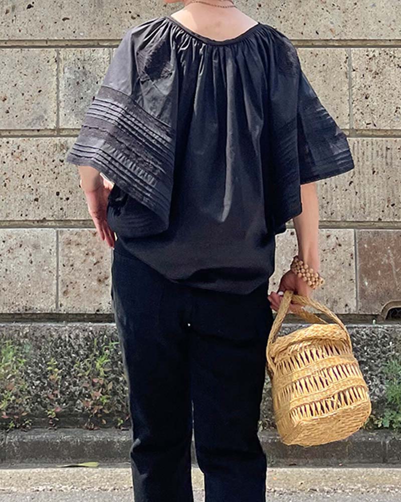 【Canaria Style】《即納》レース＆ピンタックドルマンブラウス（インナー付き）