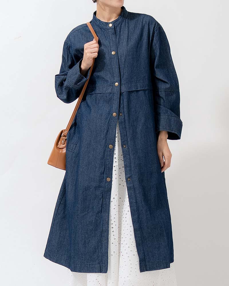 ヨークデザインスタンドネックデニムライトコート