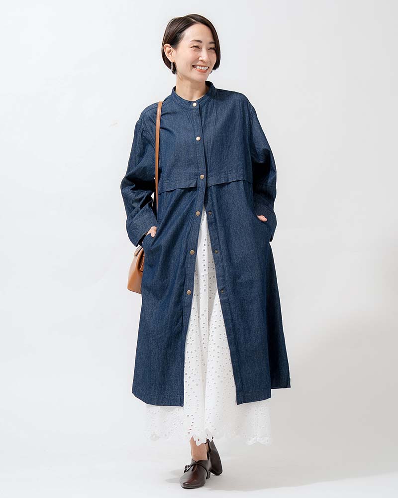 ヨークデザインスタンドネックデニムライトコート