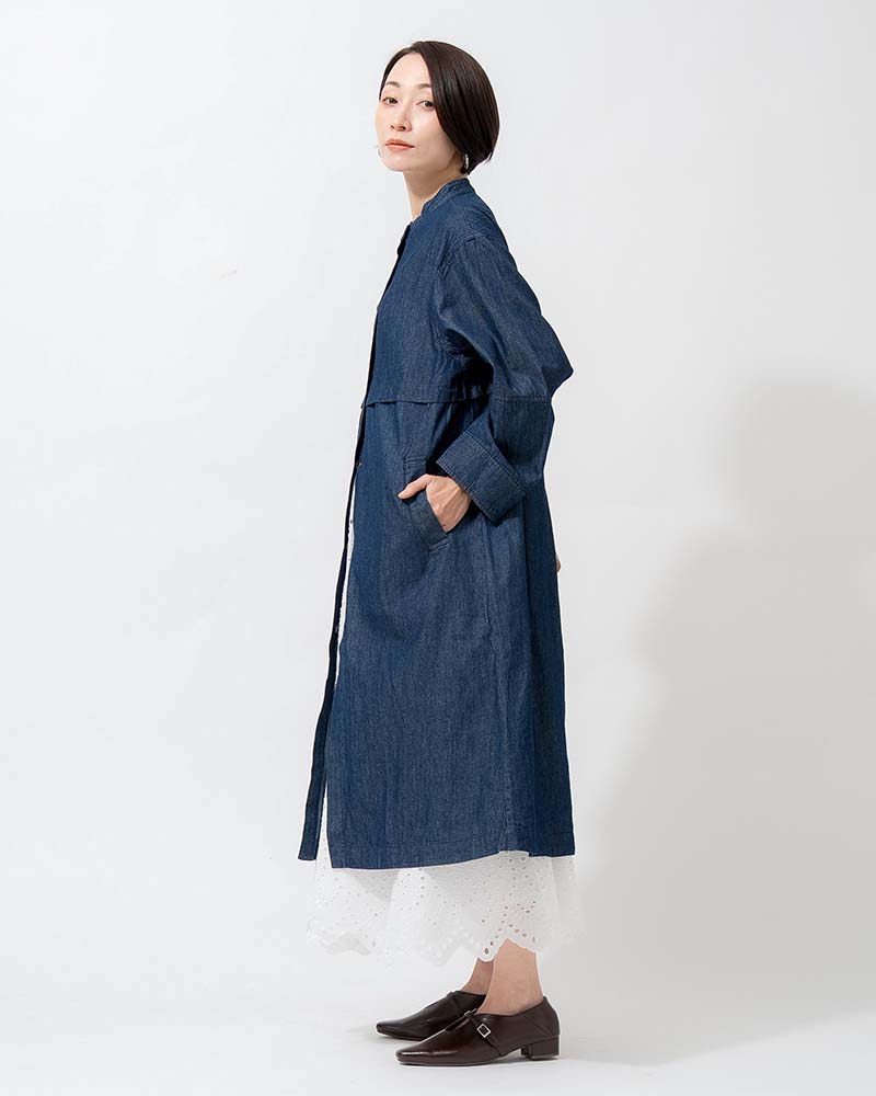 ヨークデザインスタンドネックデニムライトコート