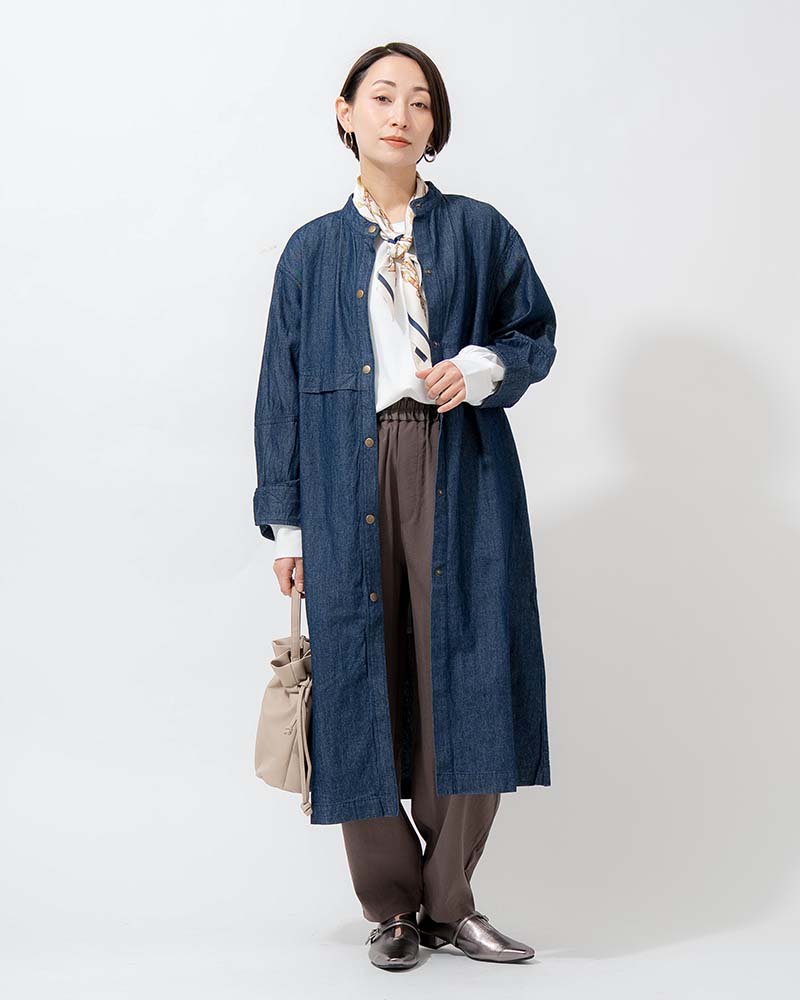 ヨークデザインスタンドネックデニムライトコート