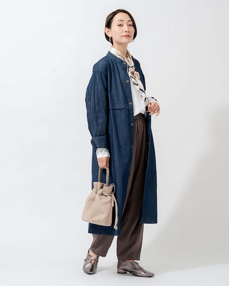 ヨークデザインスタンドネックデニムライトコート