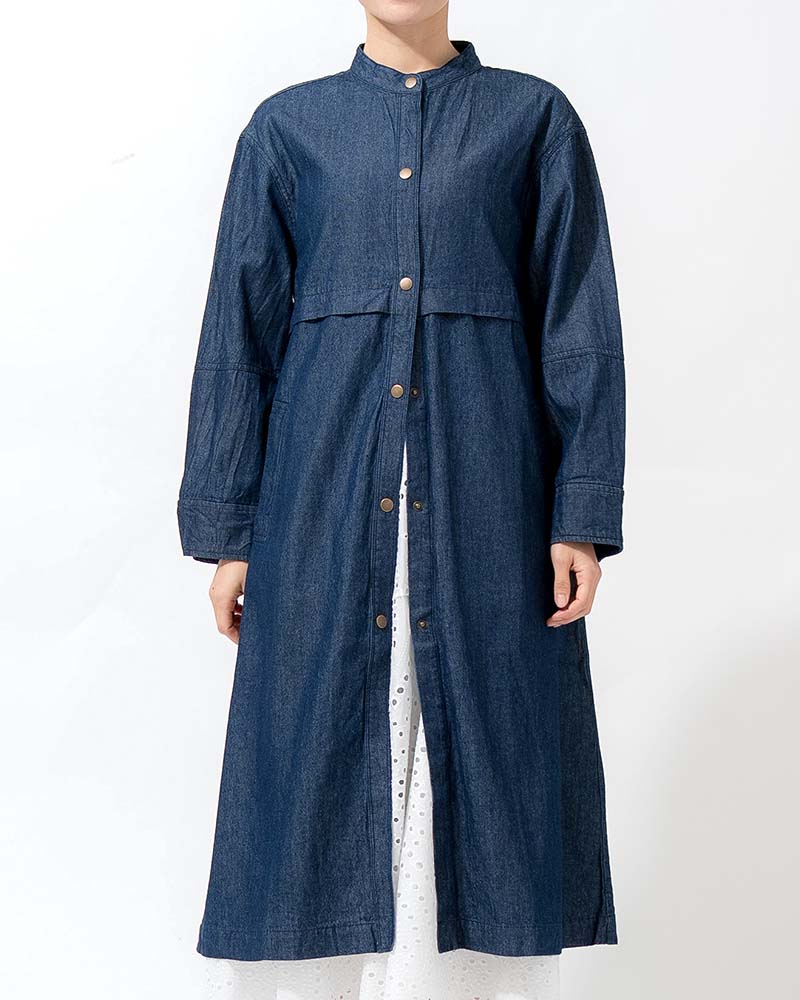 ヨークデザインスタンドネックデニムライトコート