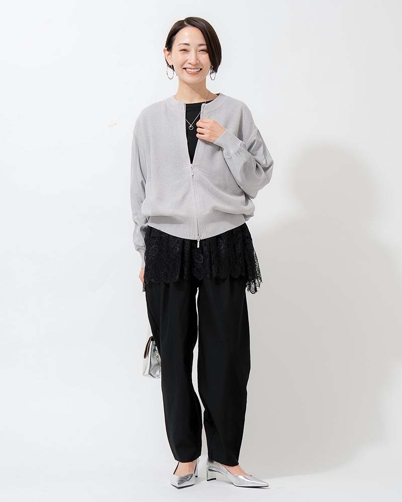 布帛切り替えタック編みリネンニットブルゾン | OUTER | 元町ゼラール