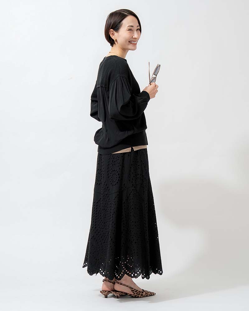 布帛切り替えタック編みリネンニットブルゾン