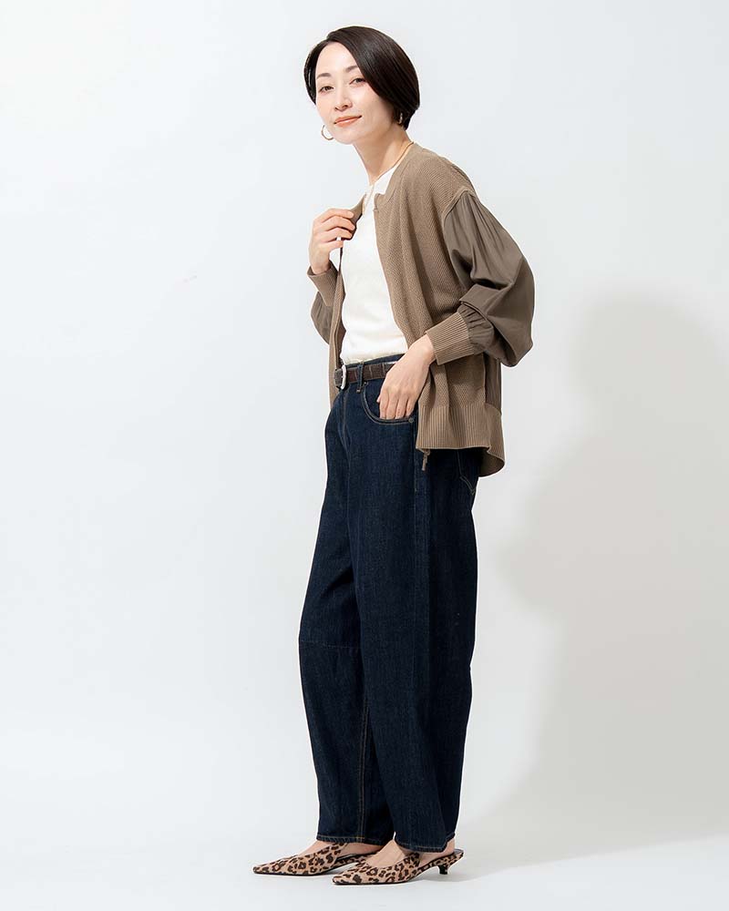 布帛切り替えタック編みリネンニットブルゾン | OUTER | 元町ゼラール