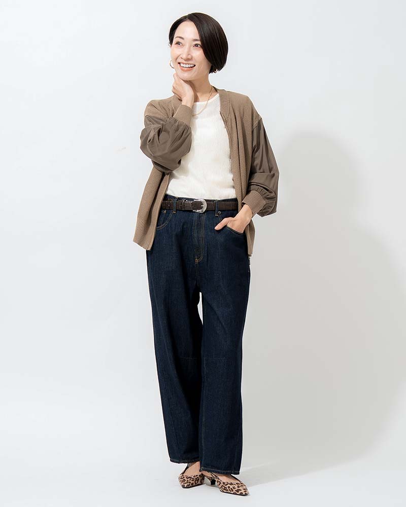 布帛切り替えタック編みリネンニットブルゾン | OUTER | 元町ゼラール