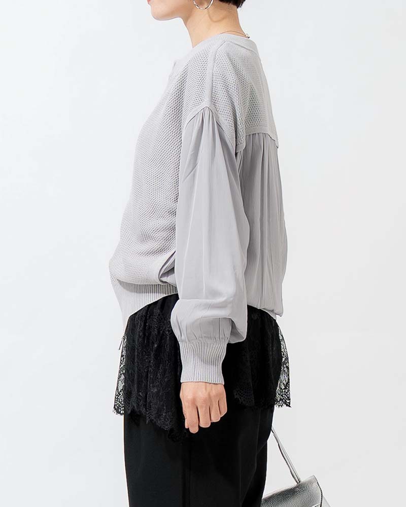 布帛切り替えタック編みリネンニットブルゾン | OUTER | 元町ゼラール