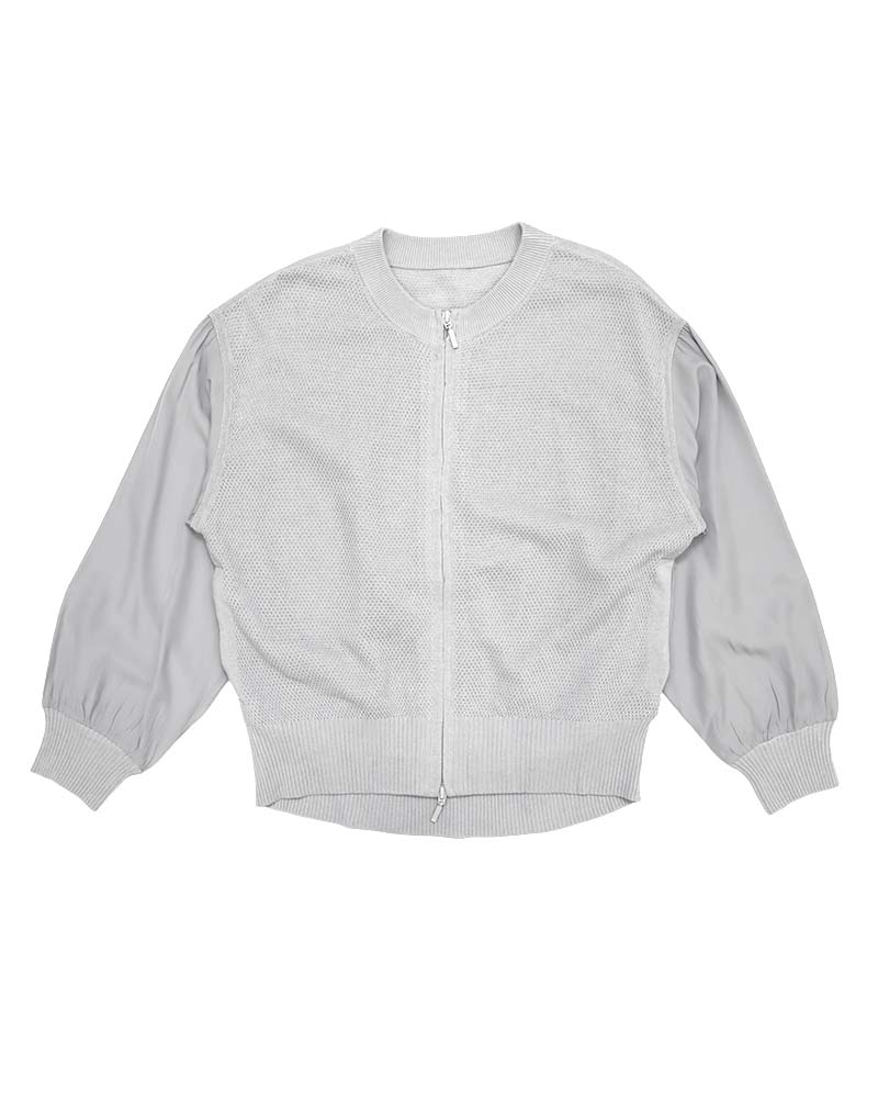 布帛切り替えタック編みリネンニットブルゾン