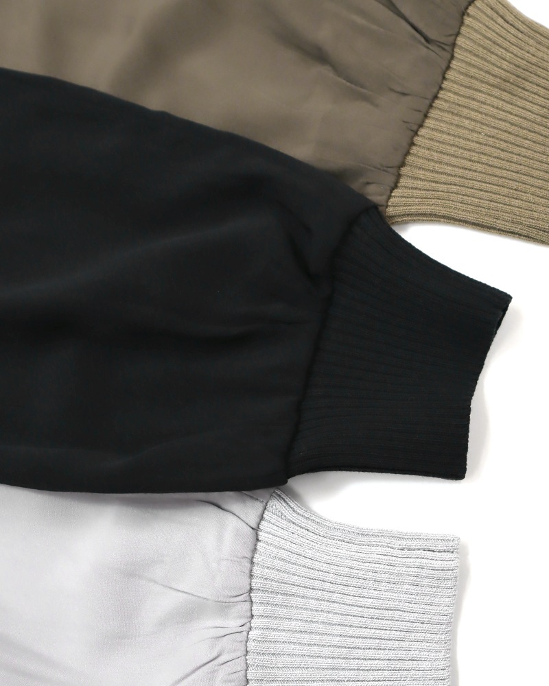 布帛切り替えタック編みリネンニットブルゾン