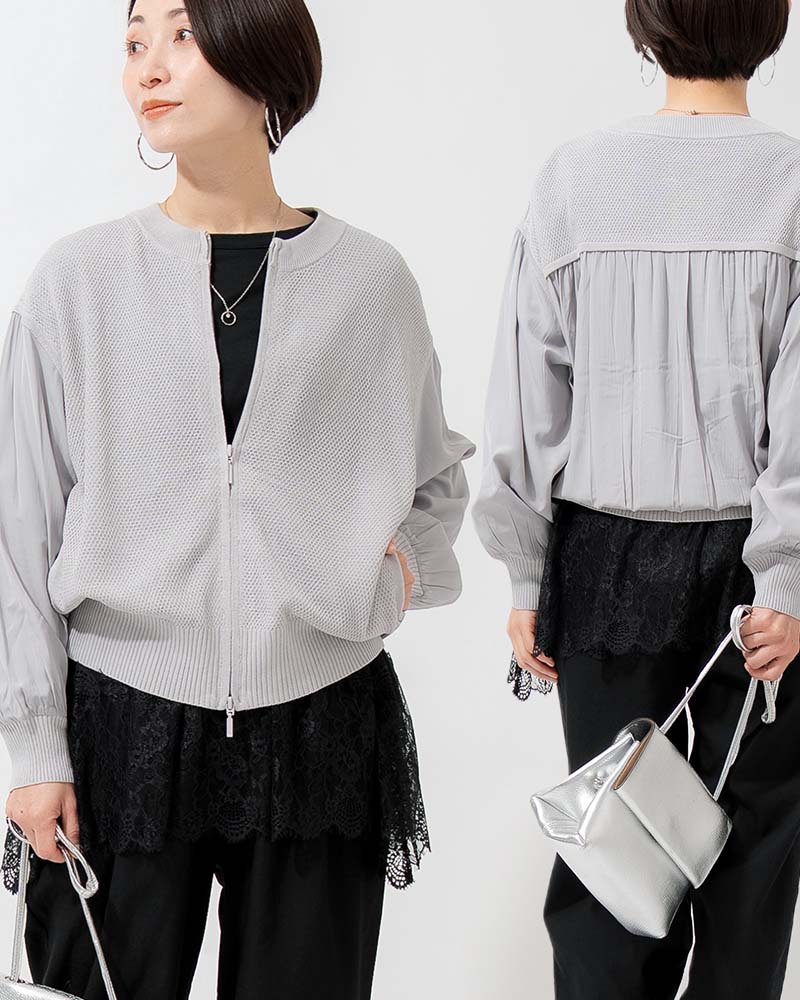 布帛切り替えタック編みリネンニットブルゾン | OUTER | 元町ゼラール