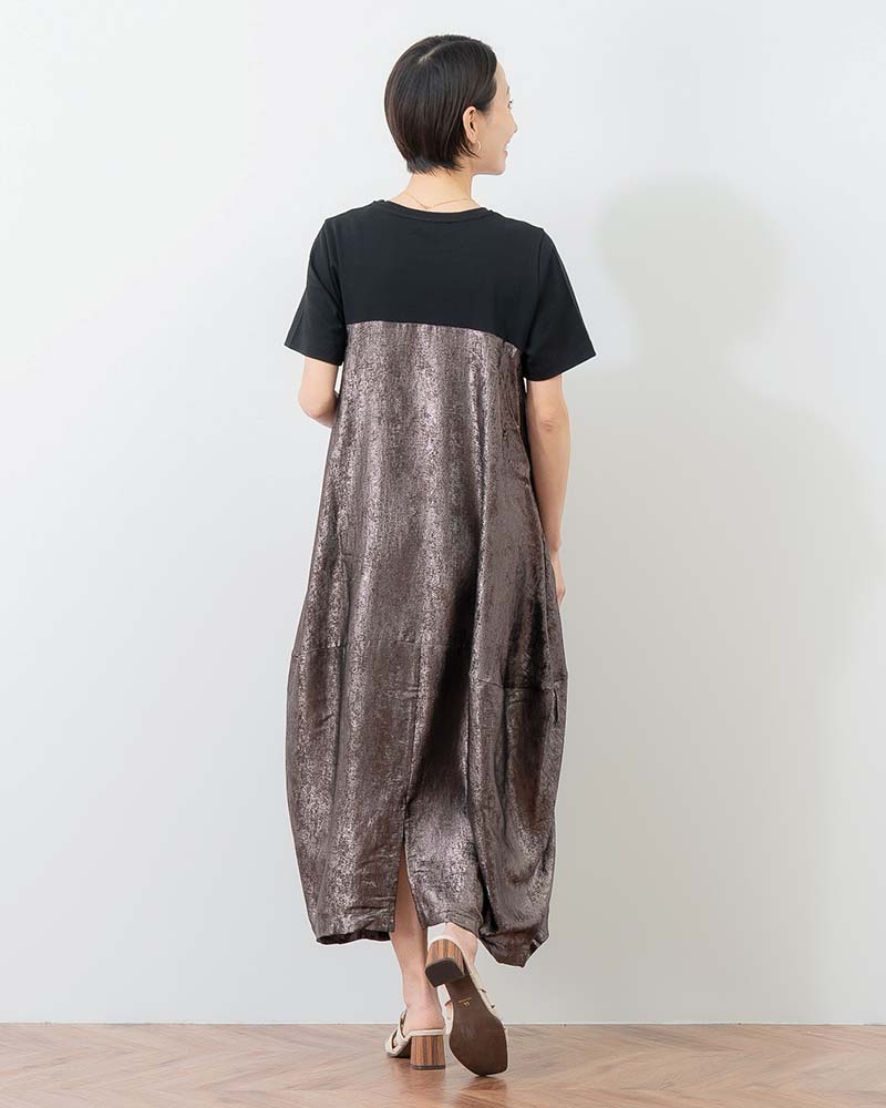 異素材切替バルーンシルエットワンピース