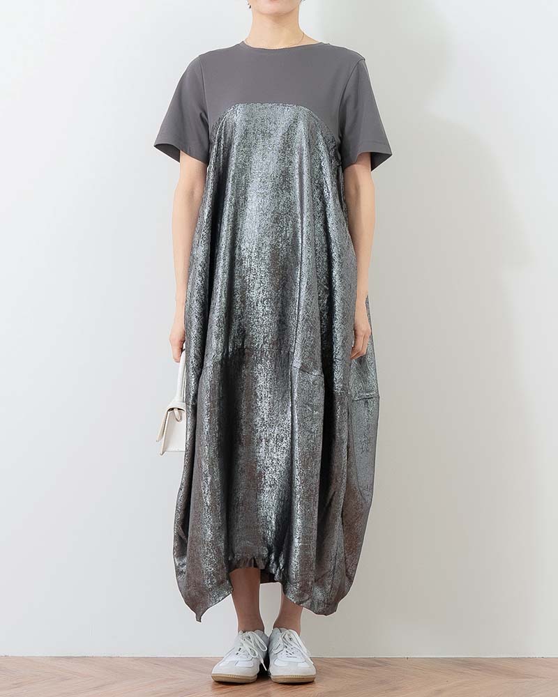 異素材切替バルーンシルエットワンピース