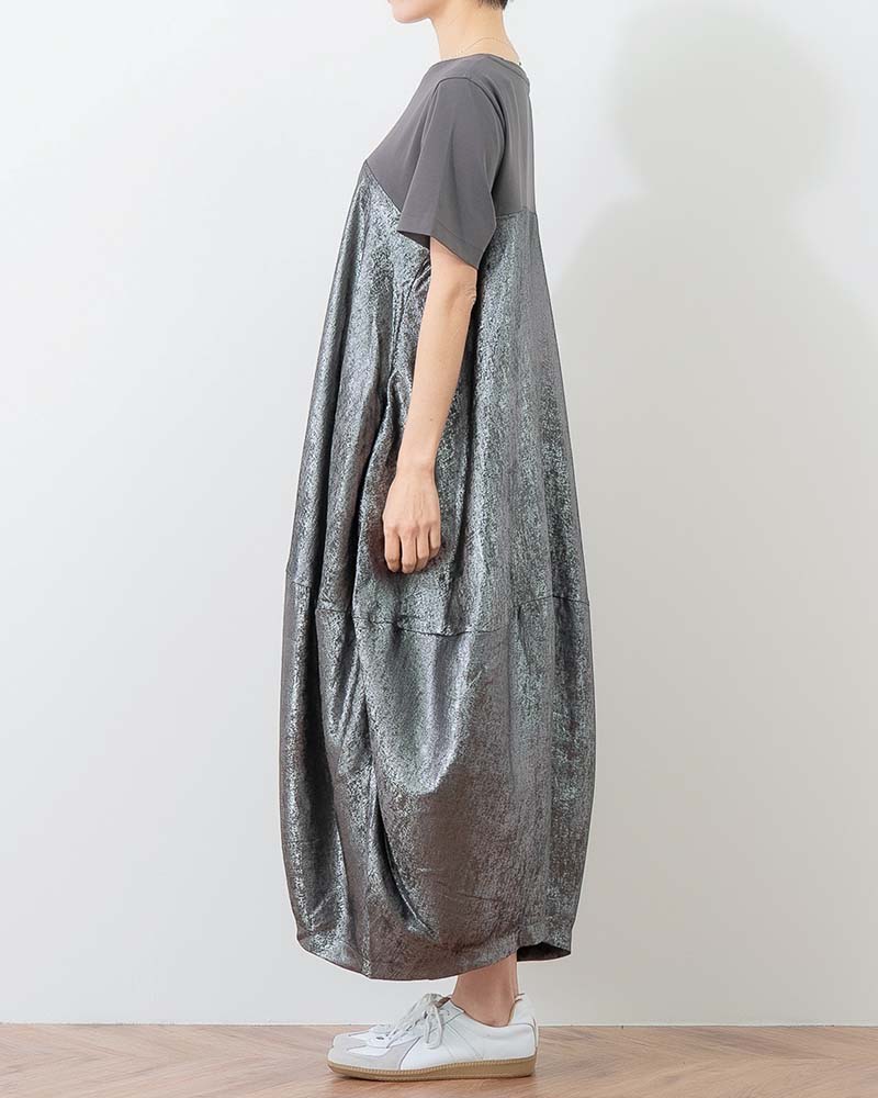 異素材切替バルーンシルエットワンピース