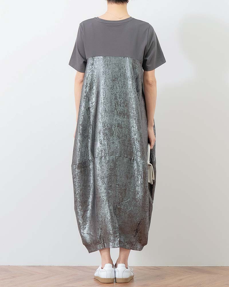 異素材切替バルーンシルエットワンピース