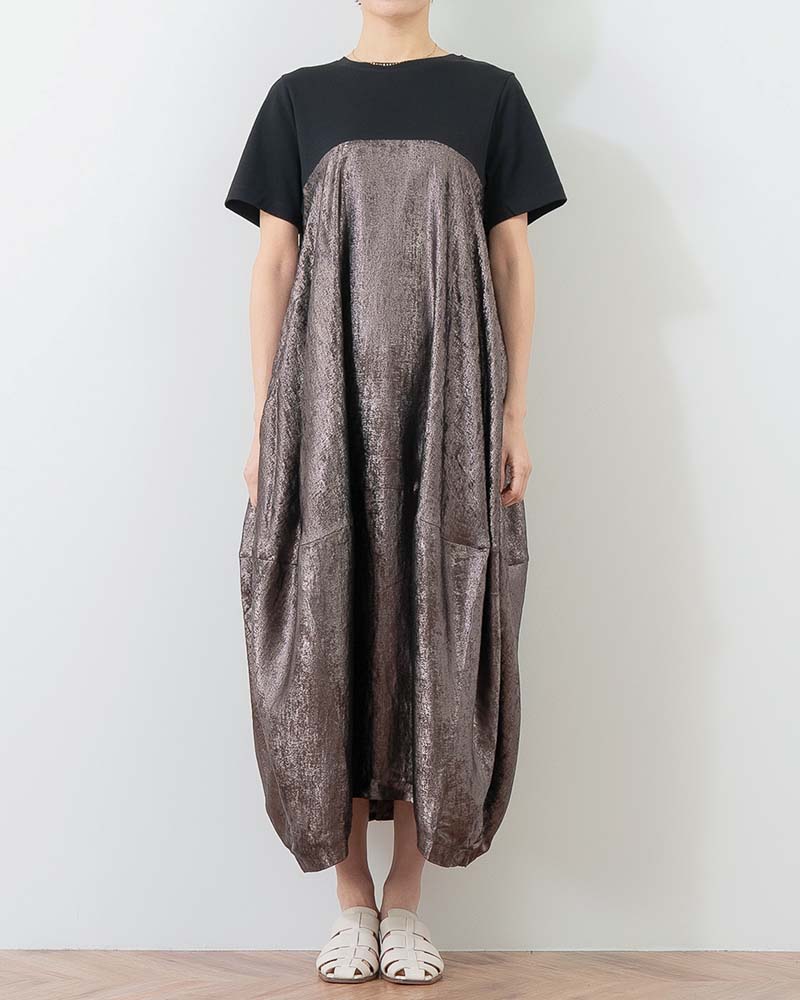 異素材切替バルーンシルエットワンピース