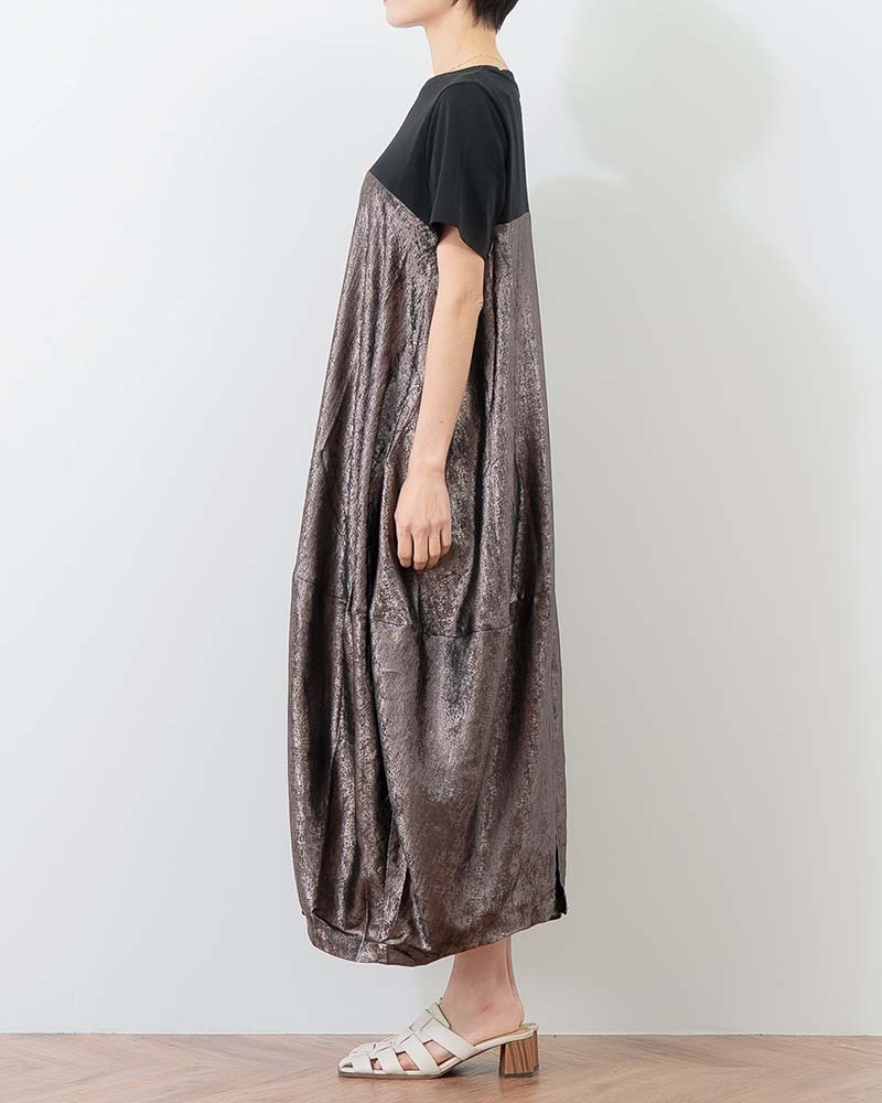 異素材切替バルーンシルエットワンピース