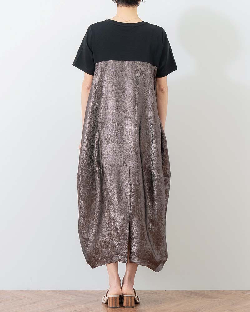 異素材切替バルーンシルエットワンピース