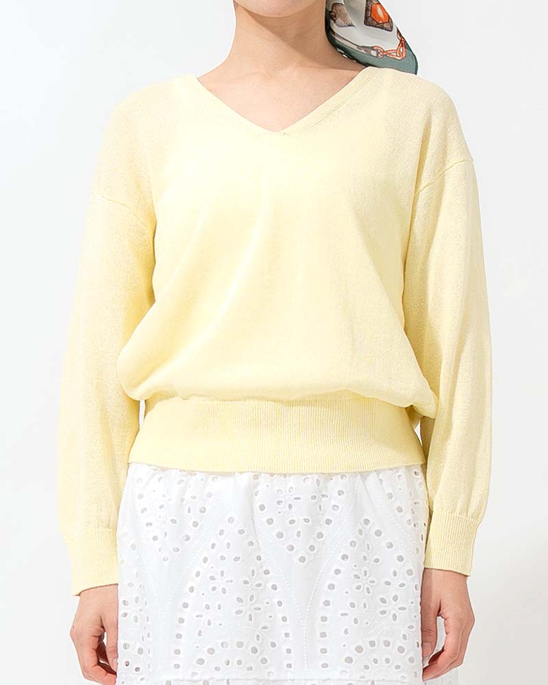 和紙コットン天竺Vネックプルオーバー