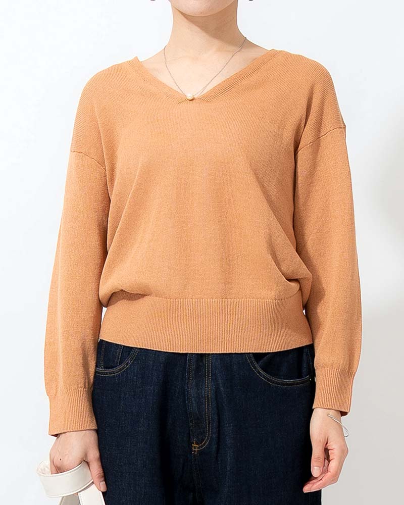 和紙コットン天竺Vネックプルオーバー