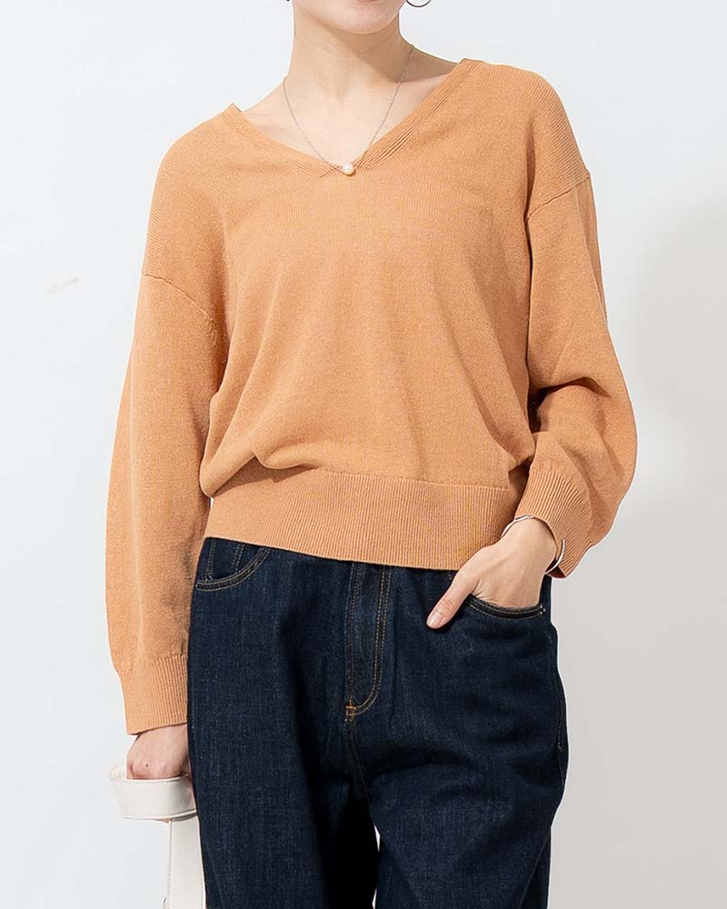 和紙コットン天竺Vネックプルオーバー