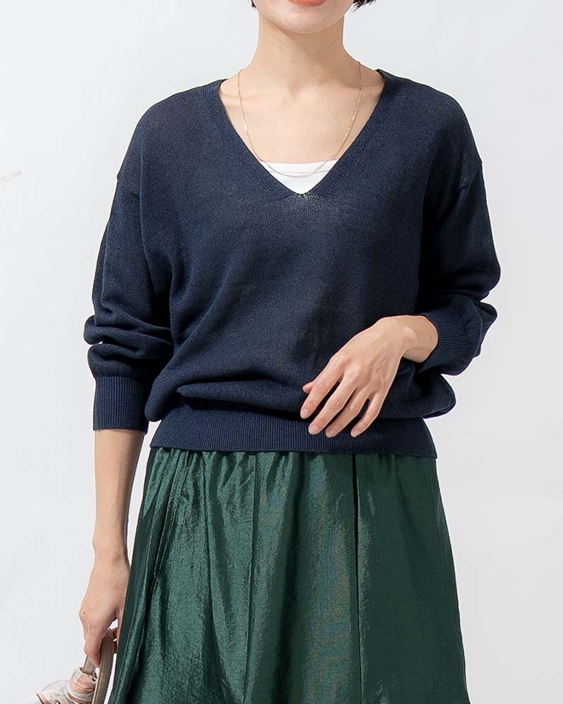 和紙コットン天竺Vネックプルオーバー