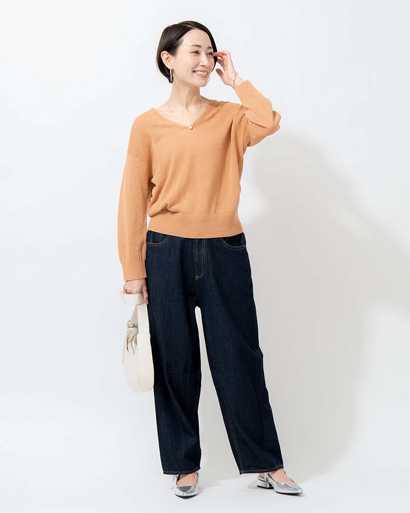 和紙コットン天竺Vネックプルオーバー