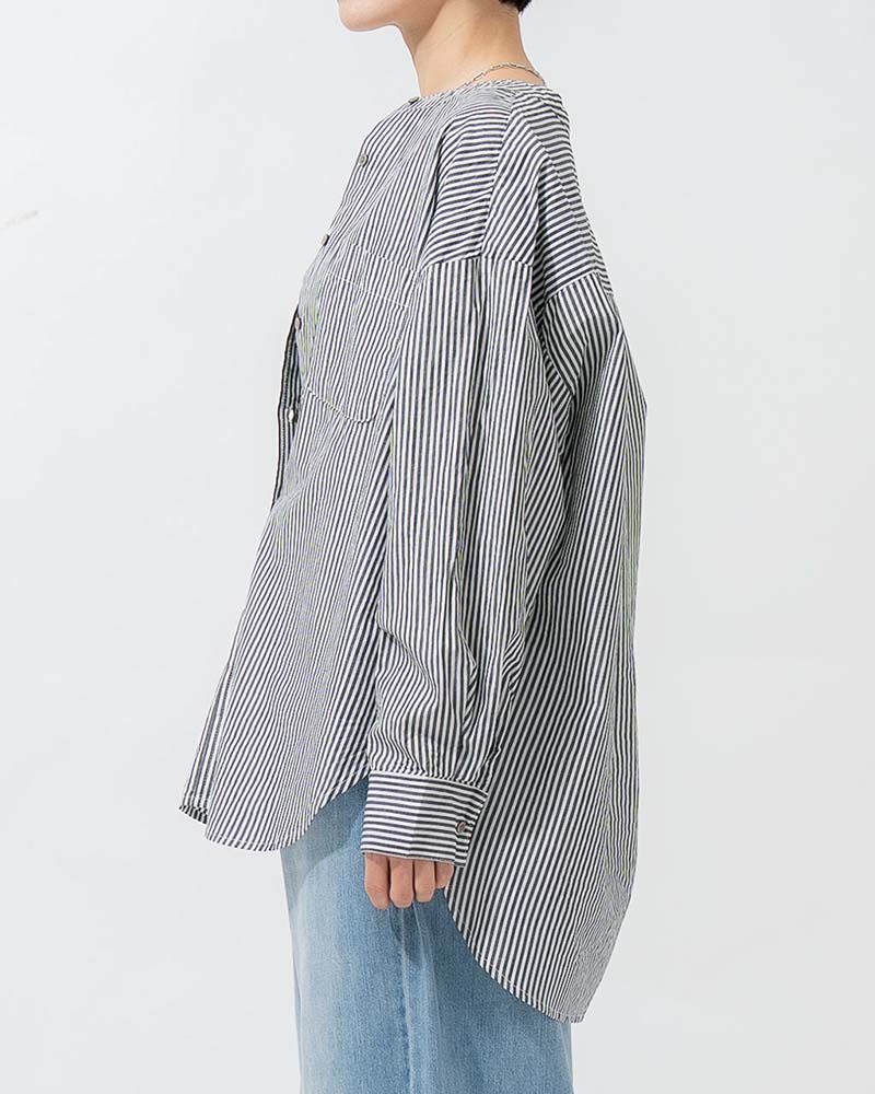 バンドカラーラウンドヘムブロードシャツ