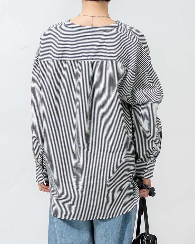 バンドカラーラウンドヘムブロードシャツ