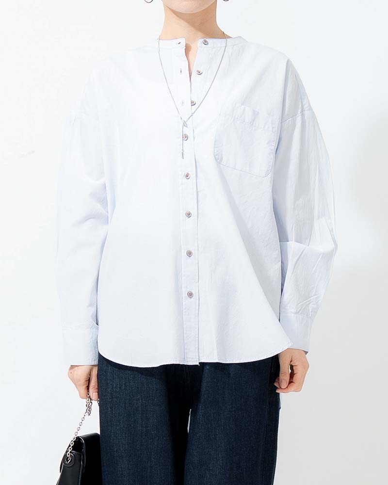 バンドカラーラウンドヘムブロードシャツ