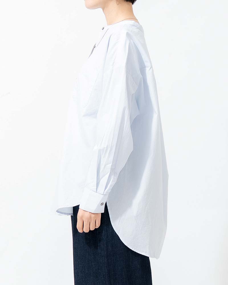 バンドカラーラウンドヘムブロードシャツ