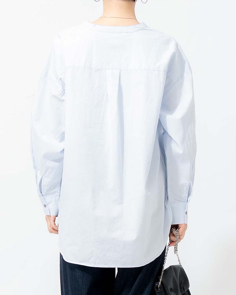 バンドカラーラウンドヘムブロードシャツ