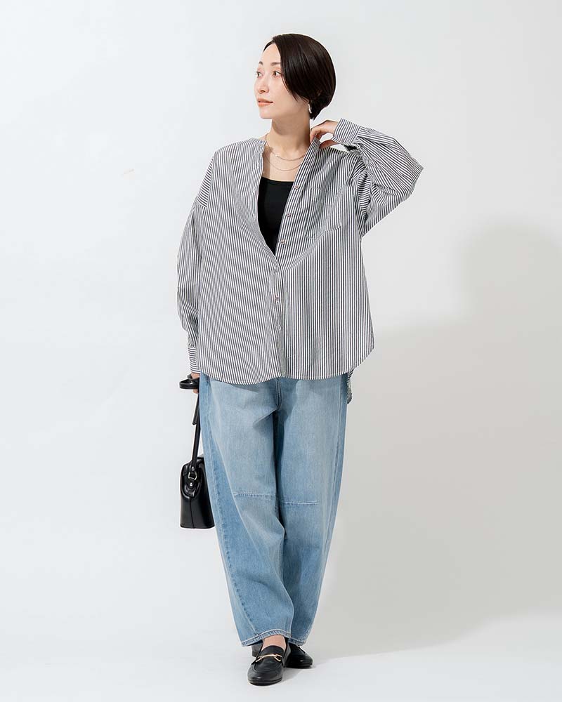 バンドカラーラウンドヘムブロードシャツ