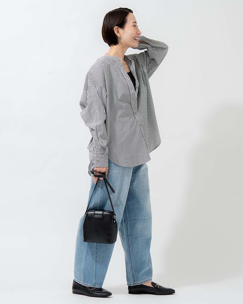 バンドカラーラウンドヘムブロードシャツ