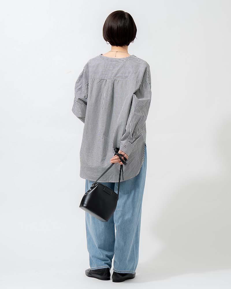 バンドカラーラウンドヘムブロードシャツ