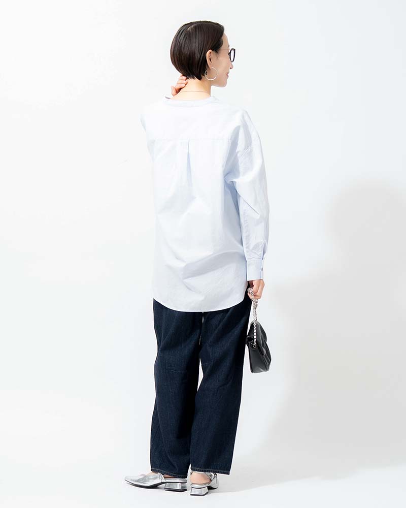 バンドカラーラウンドヘムブロードシャツ