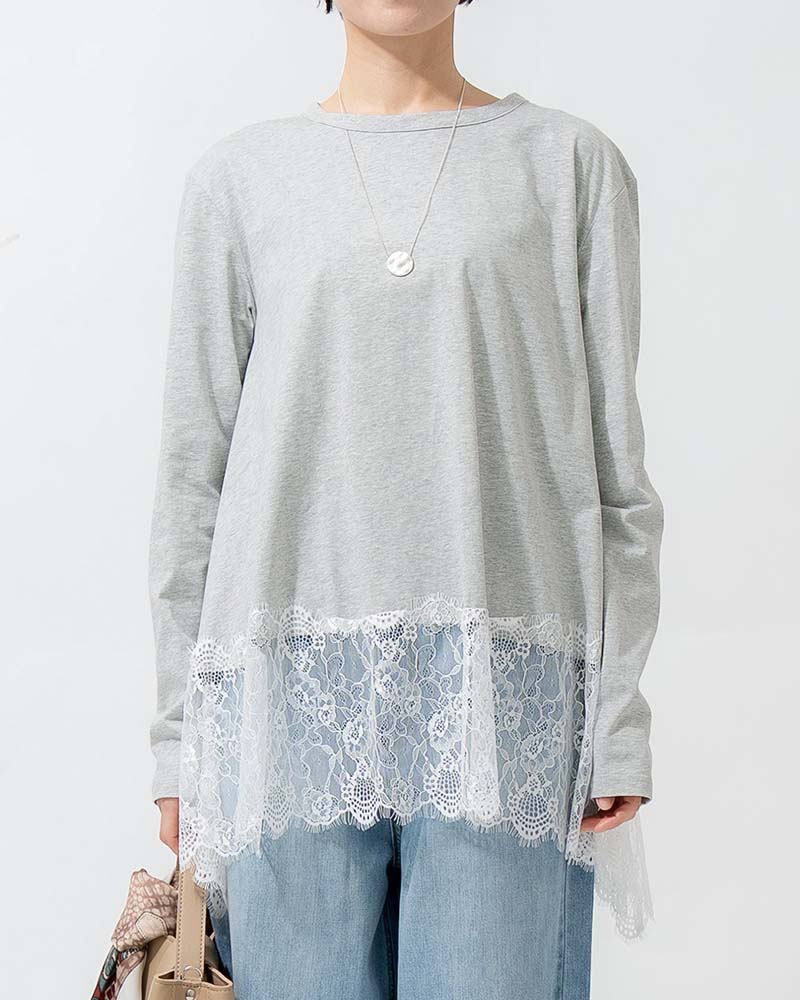 裾レース切り替えAライン天竺プルオーバー