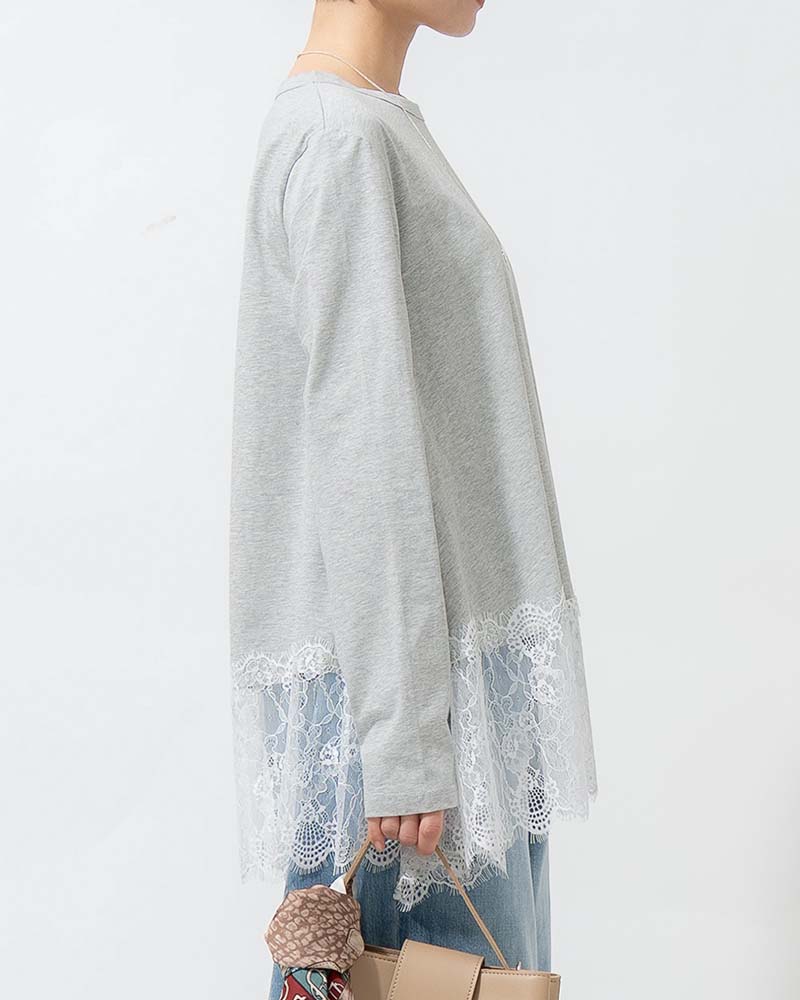 裾レース切り替えAライン天竺プルオーバー
