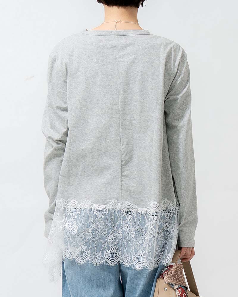 裾レース切り替えAライン天竺プルオーバー