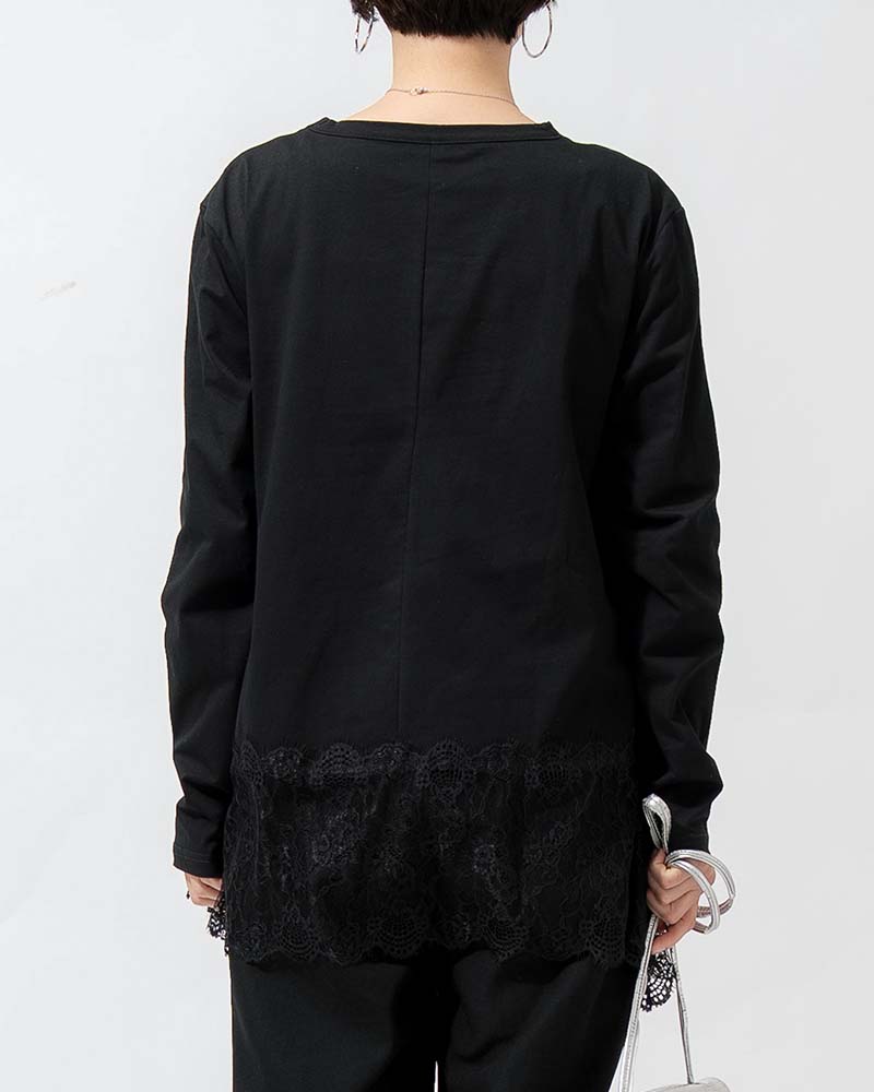 裾レース切り替えAライン天竺プルオーバー