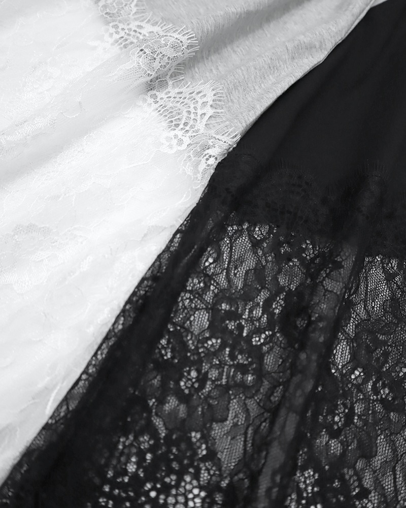 裾レース切り替えAライン天竺プルオーバー