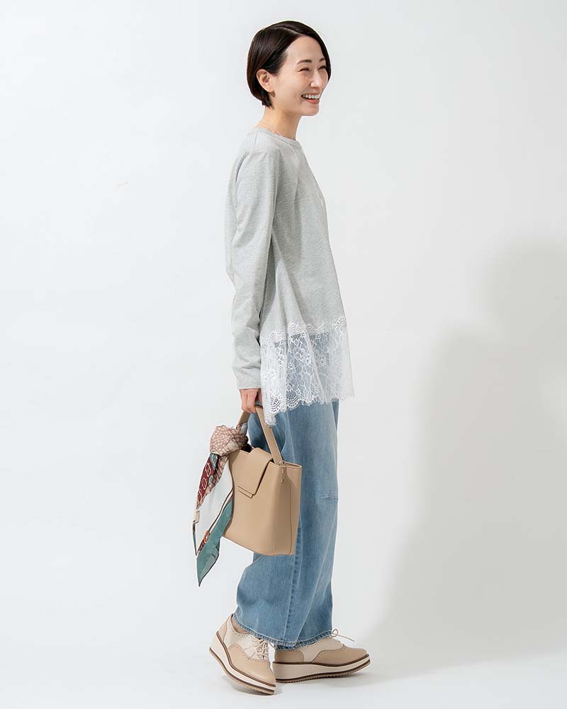 裾レース切り替えAライン天竺プルオーバー