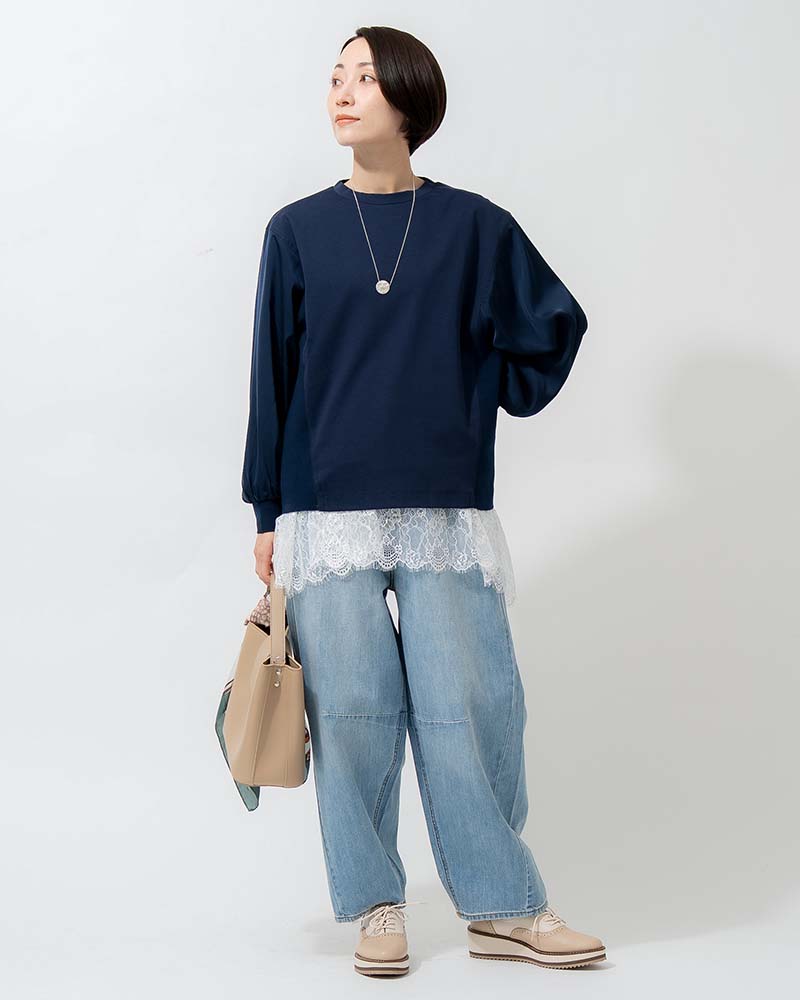 裾レース切り替えAライン天竺プルオーバー
