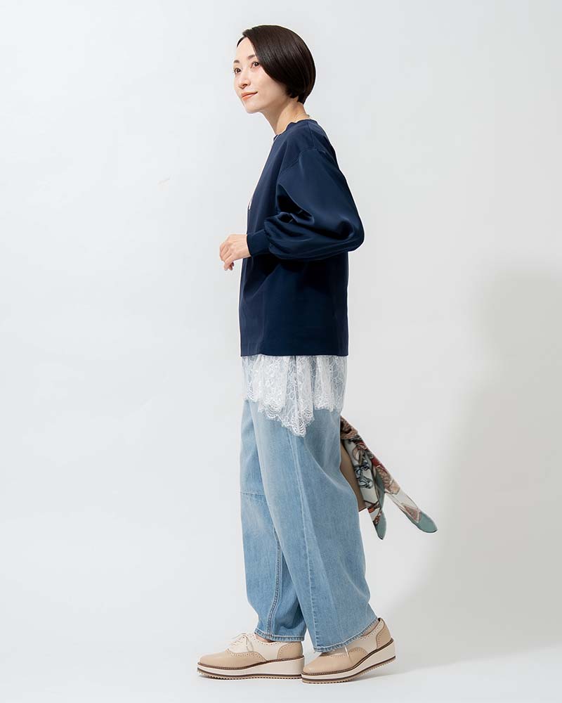 裾レース切り替えAライン天竺プルオーバー